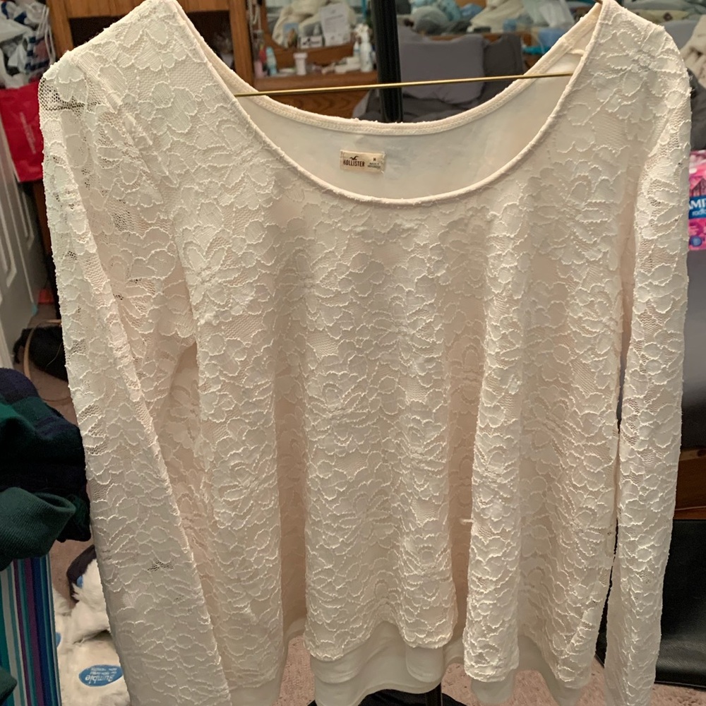 Hollister White Lace Long Sleeve Shirt